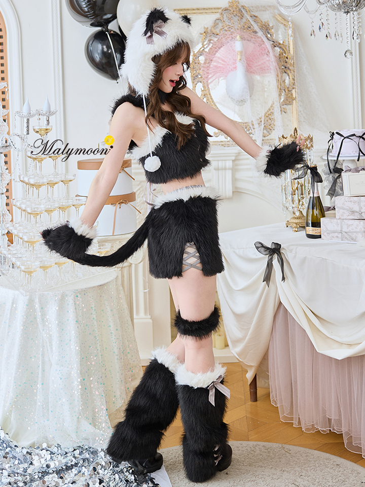 【8点セット】Malymoon マリームーン ツインカラーファーキャット  [ブラック/ベージュ] ml10275