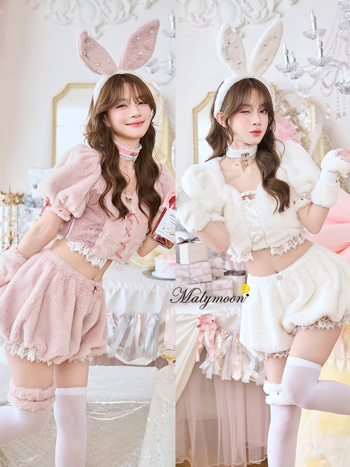 【9点セット】Malymoon マリームーン スイートバニーラテセットアップ  [ピンク/ホワイト] ml10277