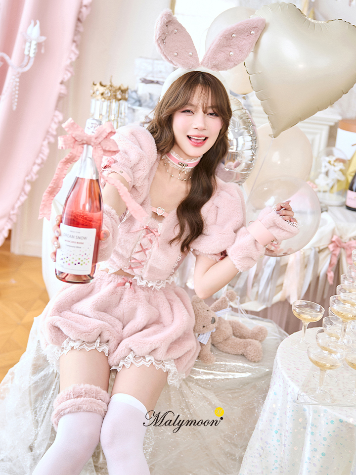 【9点セット】Malymoon マリームーン スイートバニーラテセットアップ  [ピンク/ホワイト] ml10277