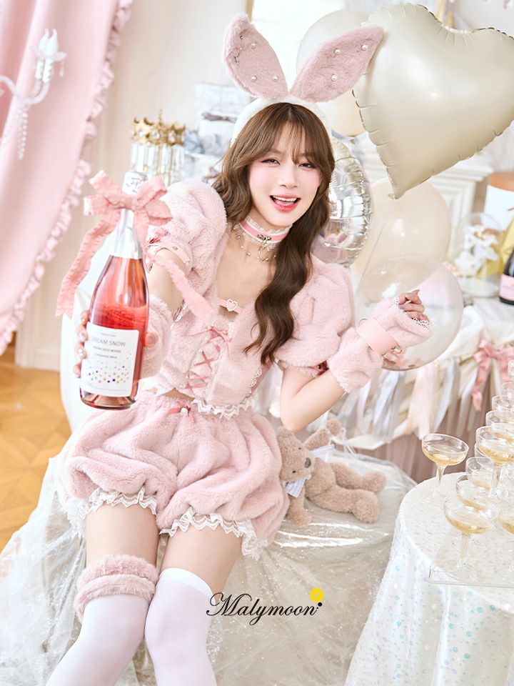 【9点セット】Malymoon マリームーン スイートバニーラテセットアップ  [ピンク/ホワイト] ml10277