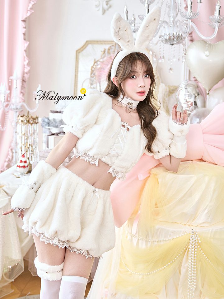 【9点セット】Malymoon マリームーン スイートバニーラテセットアップ  [ピンク/ホワイト] ml10277