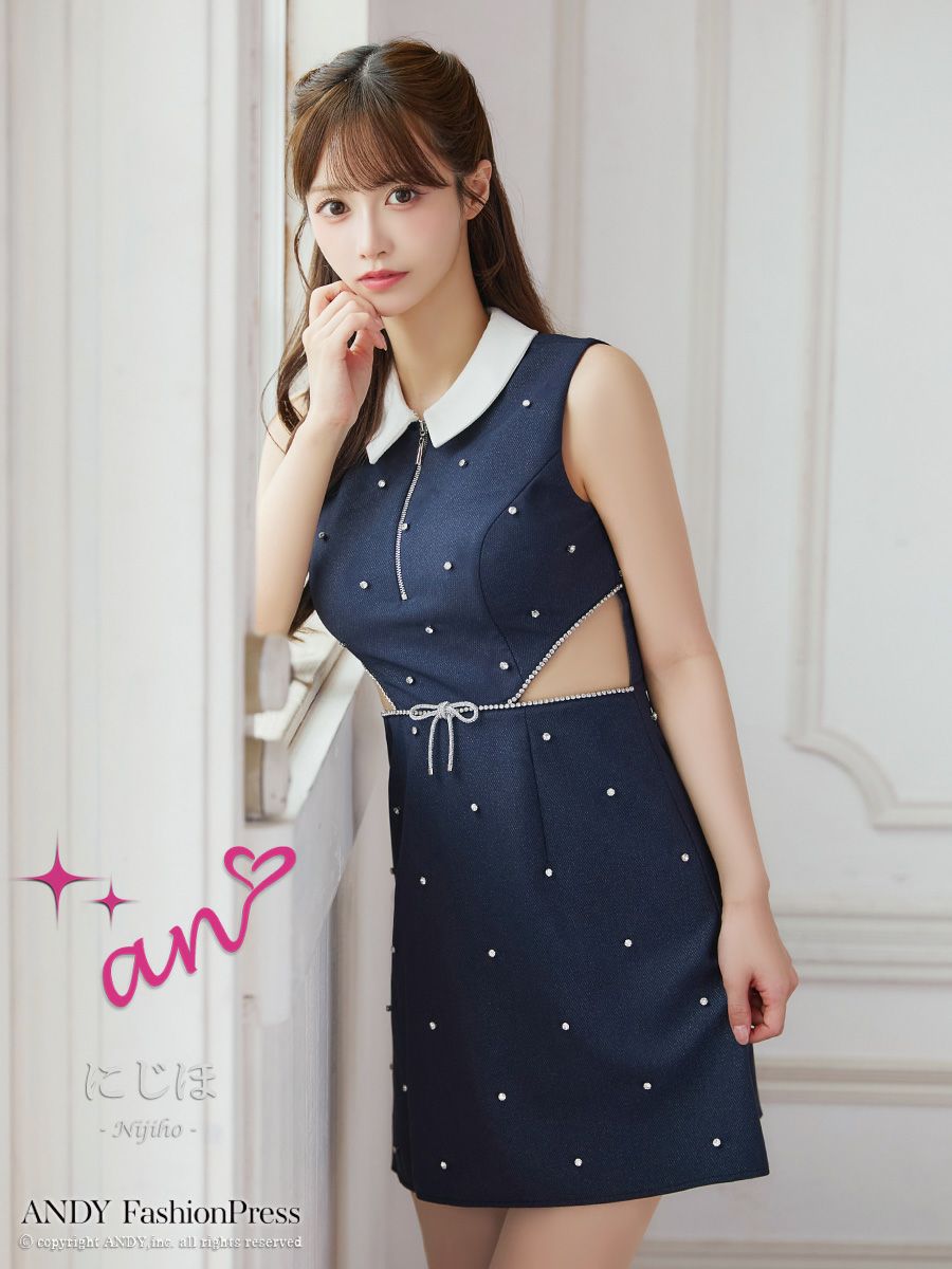 an アン *Sweet Summer Bijou* 襟付き ウエストカット リボンモチーフ セミフレア ミニドレス ワンピース aoc-3924