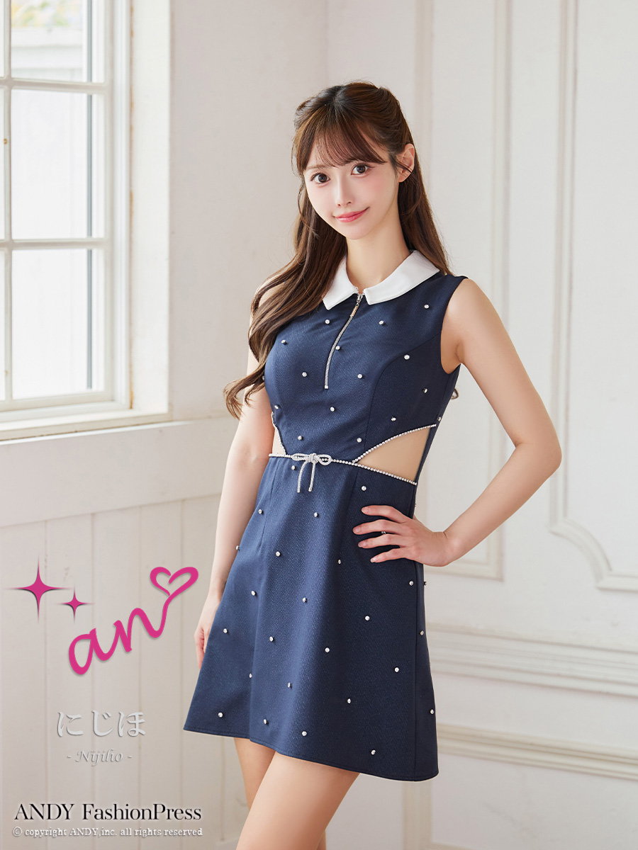 an アン *Sweet Summer Bijou* 襟付き ウエストカット リボンモチーフ セミフレア ミニドレス ワンピース aoc-3924