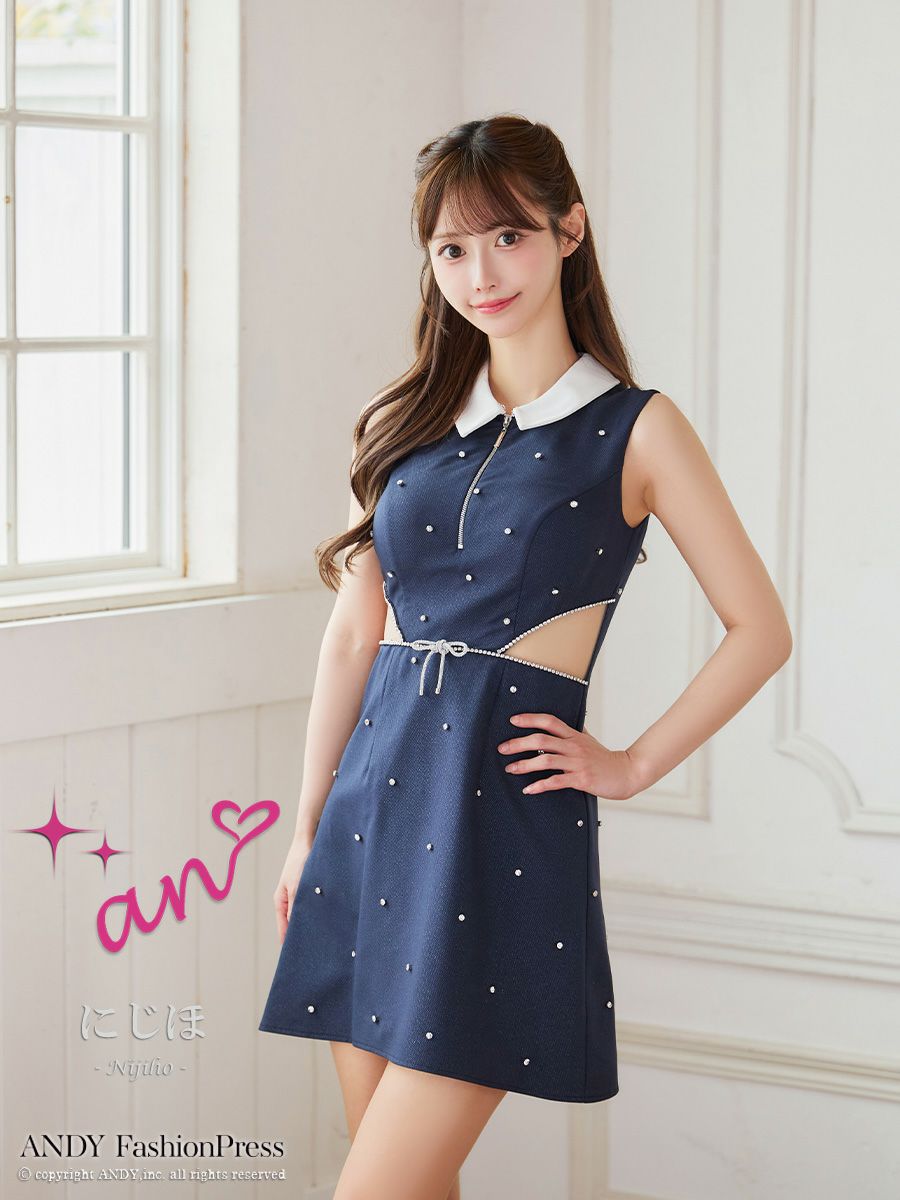 an アン *Sweet Summer Bijou* 襟付き ウエストカット リボンモチーフ セミフレア ミニドレス ワンピース aoc-3924