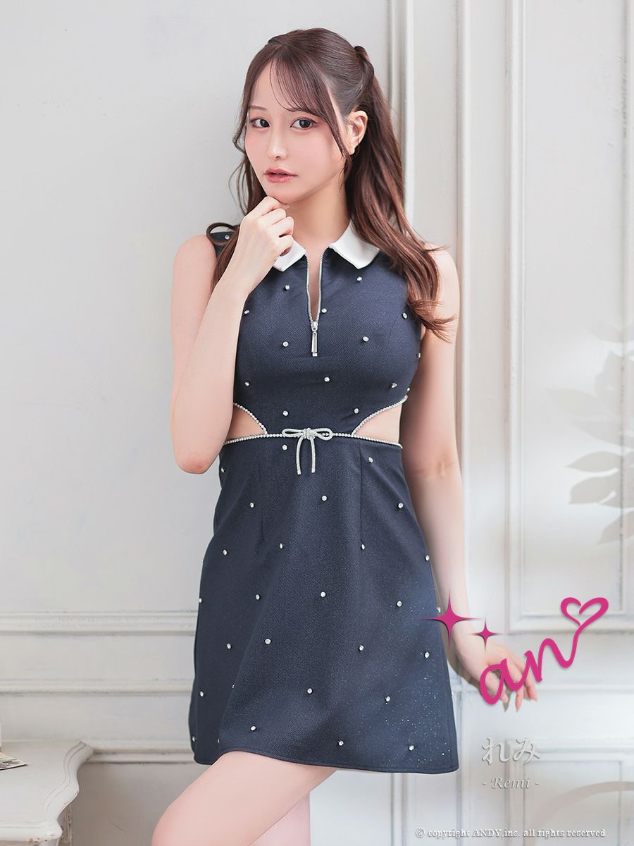 an アン *Sweet Summer Bijou* 襟付き ウエストカット リボンモチーフ セミフレア ミニドレス ワンピース aoc-3924