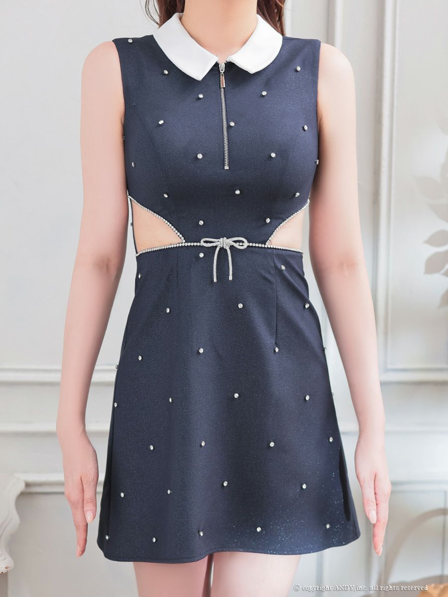 an アン *Sweet Summer Bijou* 襟付き ウエストカット リボンモチーフ セミフレア ミニドレス ワンピース aoc-3924