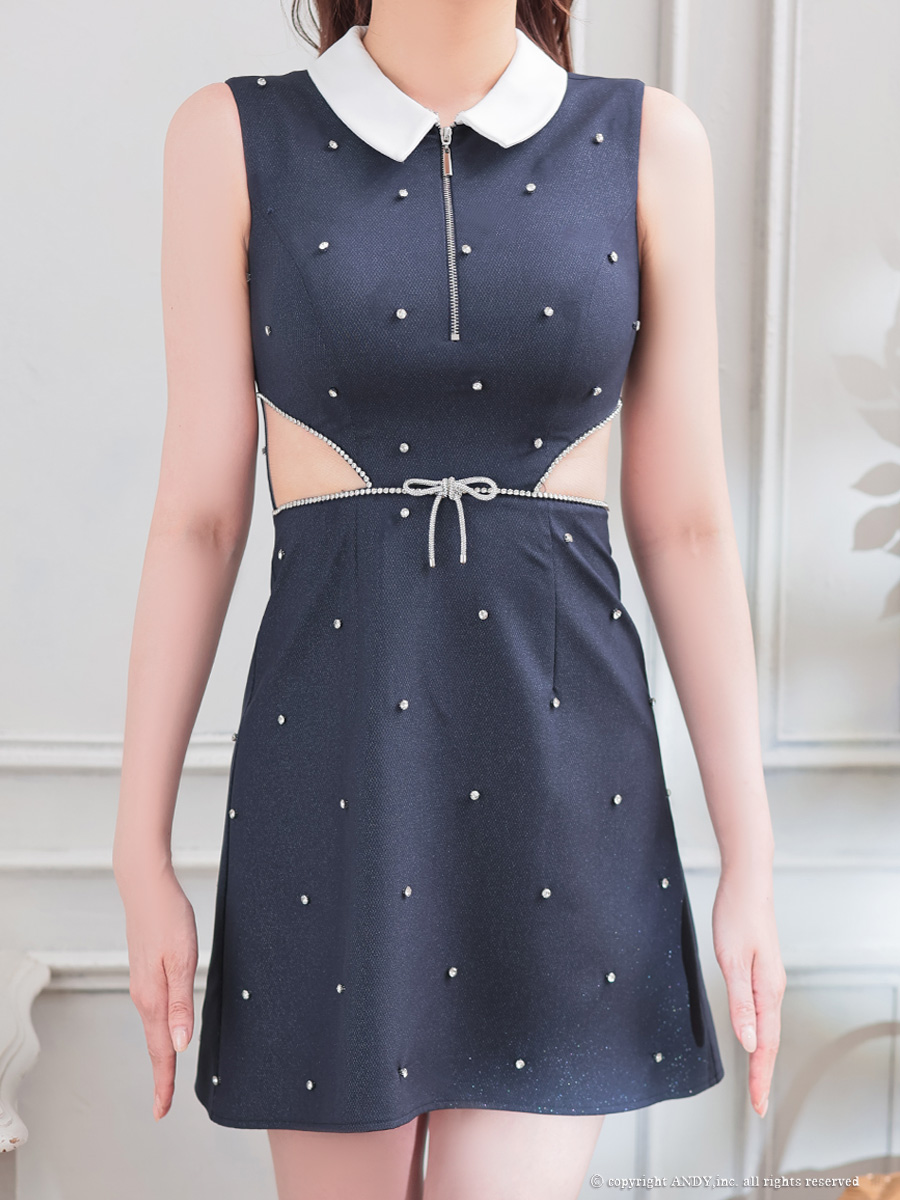 an アン *Sweet Summer Bijou* 襟付き ウエストカット リボンモチーフ セミフレア ミニドレス ワンピース aoc-3924