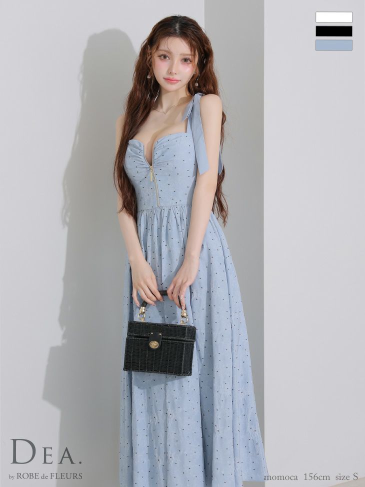 DEA. ディア バイ ローブドフルール ショルダーリボンドットフレアロングキャバドレス de4200