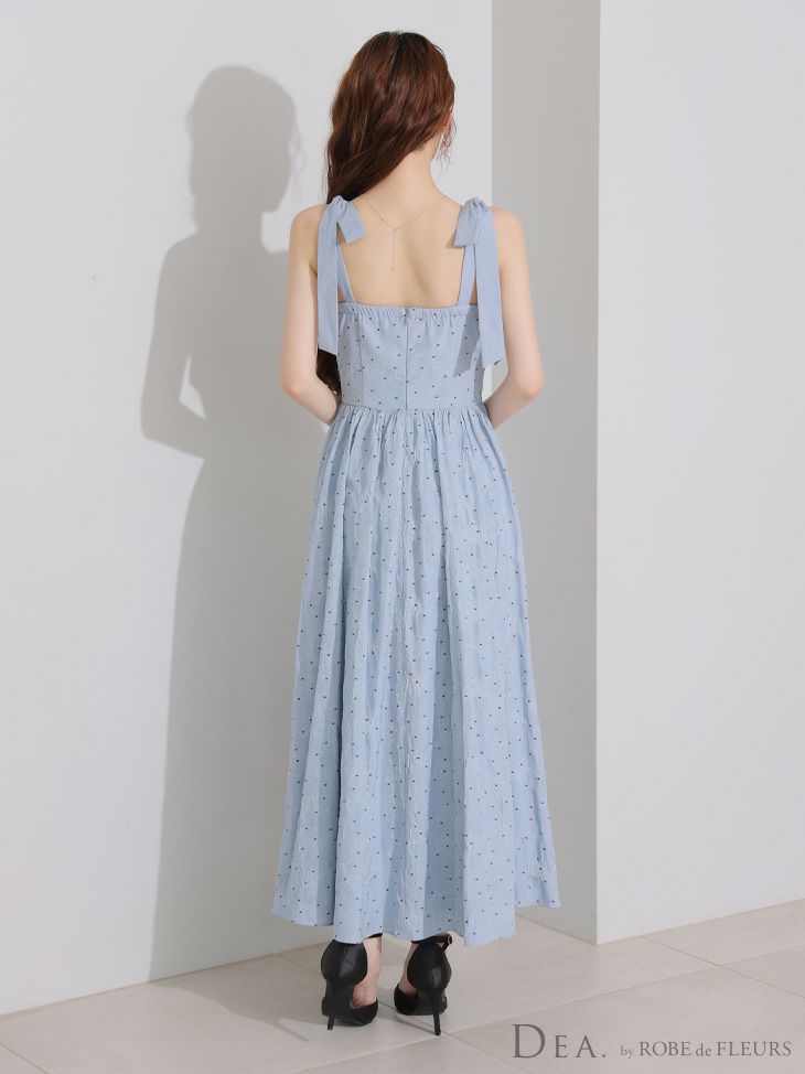 DEA. ディア バイ ローブドフルール ショルダーリボンドットフレアロングキャバドレス de4200