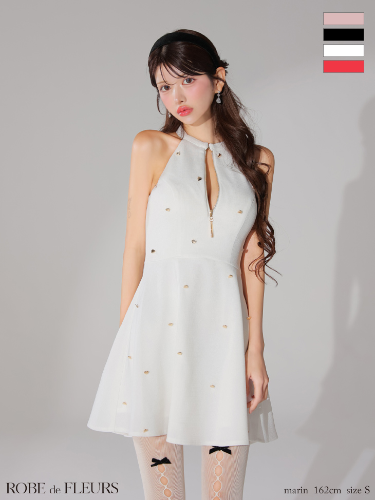 ROBE de FLEURS ローブドフルール ピンク ハートスタッズバストジップアメスリフレアミニキャバドレス fm3770-4