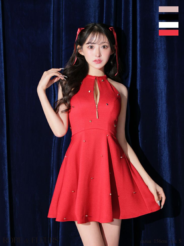 ROBE de FLEURS ローブドフルール ピンク ハートスタッズバストジップアメスリフレアミニキャバドレス fm3770-4