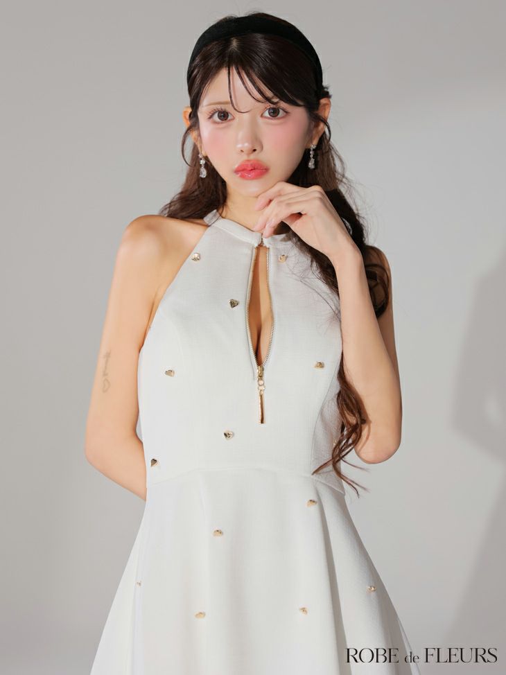 ROBE de FLEURS ローブドフルール ピンク ハートスタッズバストジップアメスリフレアミニキャバドレス fm3770-4