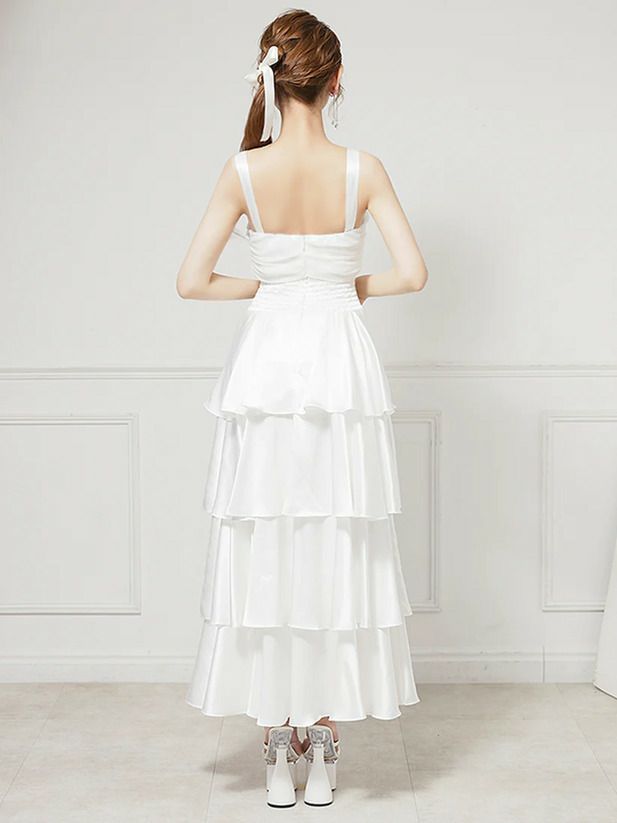 AngelR エンジェルアール バストリボンウエストシャーリングフリルシアーフレア マキシ ロング ミディアムドレス ワンピース ar25841-ks