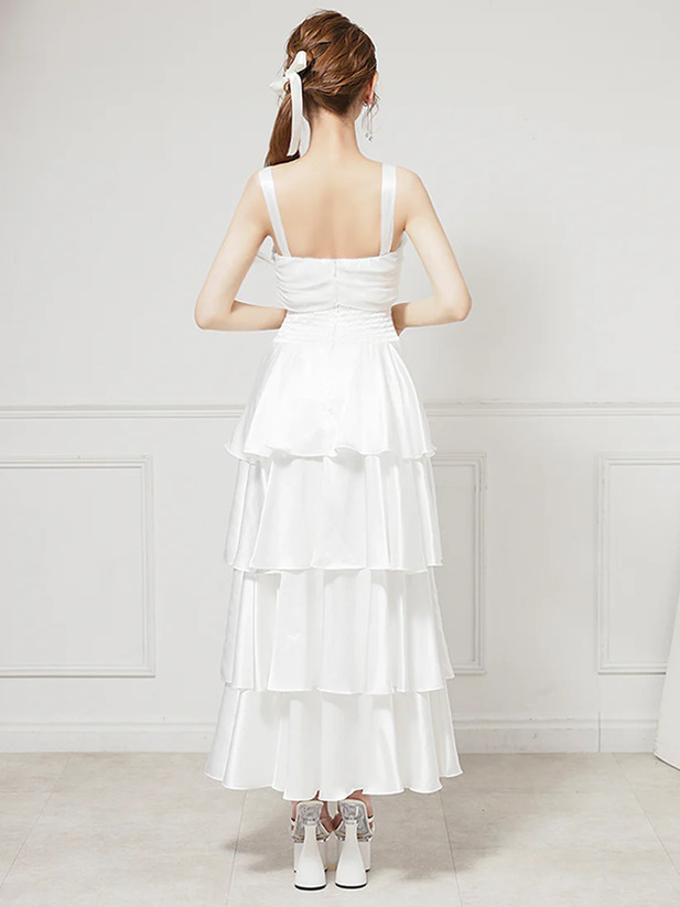 AngelR エンジェルアール バストリボンウエストシャーリングフリルシアーフレア マキシ ロング ミディアムドレス ワンピース ar25841-ks