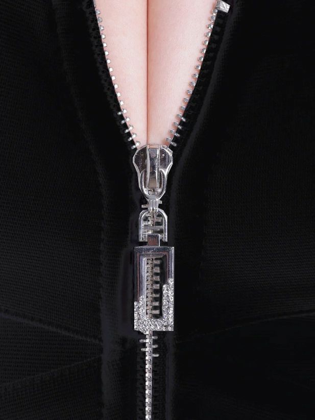 Veautt ヴュート フロントファスナーウエストタックボタンタイトミディアムドレス vt092501