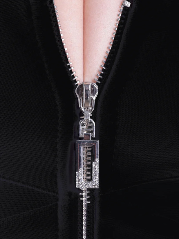 Veautt ヴュート フロントファスナーウエストタックボタンタイトミディアムドレス vt092501