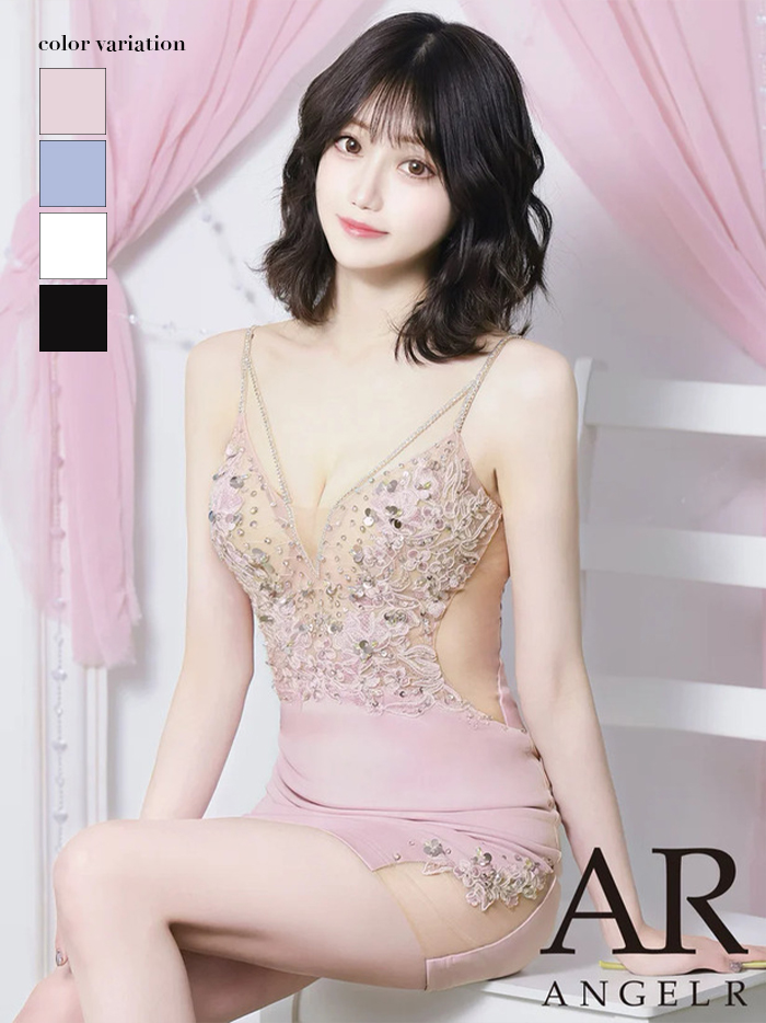 AngelR エンジェルアール フロントビジューレースメッシュタイトマイクロミニドレス ar25328