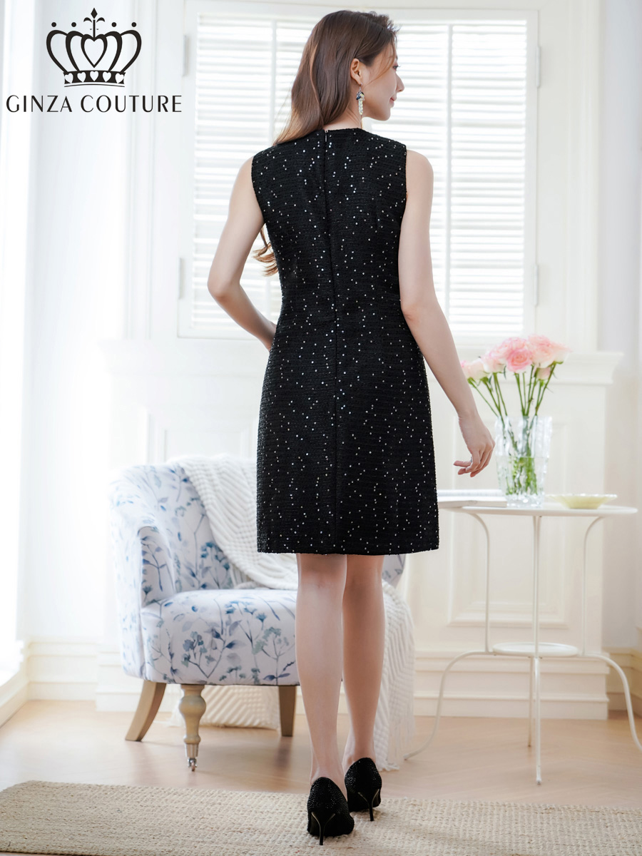 ERUKEI エルケイ ノースリーブ・ツイード・スパンコール・ポケット・Aライン・ミニドレス・ワンピース ek-c25082