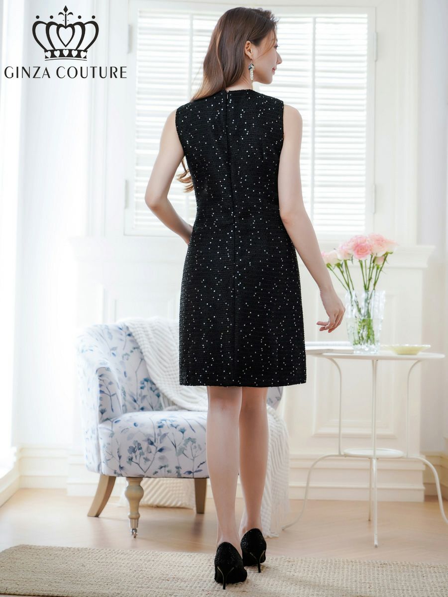 ERUKEI エルケイ ノースリーブ・ツイード・スパンコール・ポケット・Aライン・ミニドレス・ワンピース ek-c25082