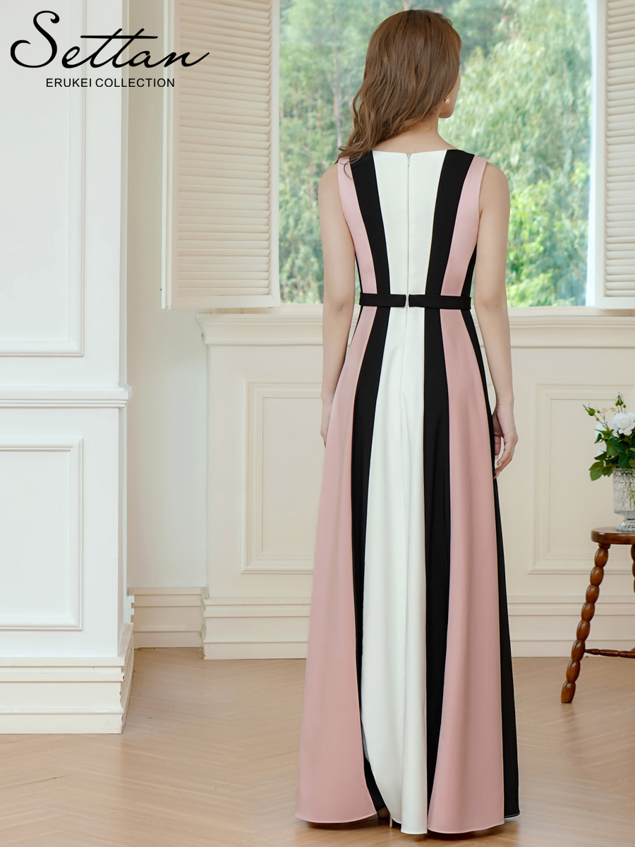 ERUKEI エルケイ トリコロールカラー・ハイウエスト・スリット・Aライン・ロングドレス ek-s37107