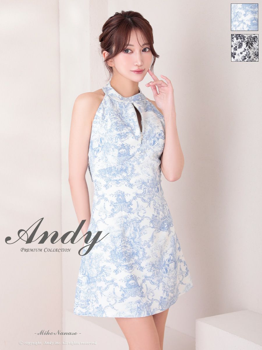 Andy アンディ ホルターネック ボタニカルフラワー 花柄 フロントジップ フレア ミニドレス ワンピース an-on2943