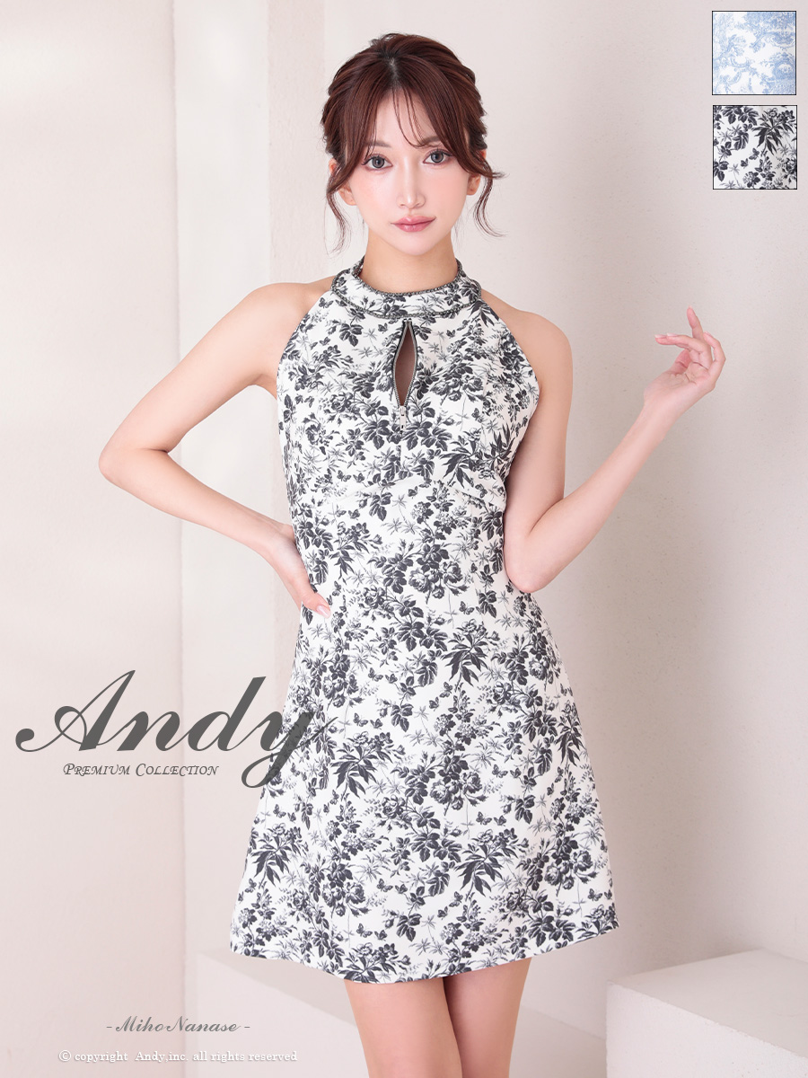 Andy アンディ ホルターネック ボタニカルフラワー 花柄 フロントジップ フレア ミニドレス ワンピース an-on2943