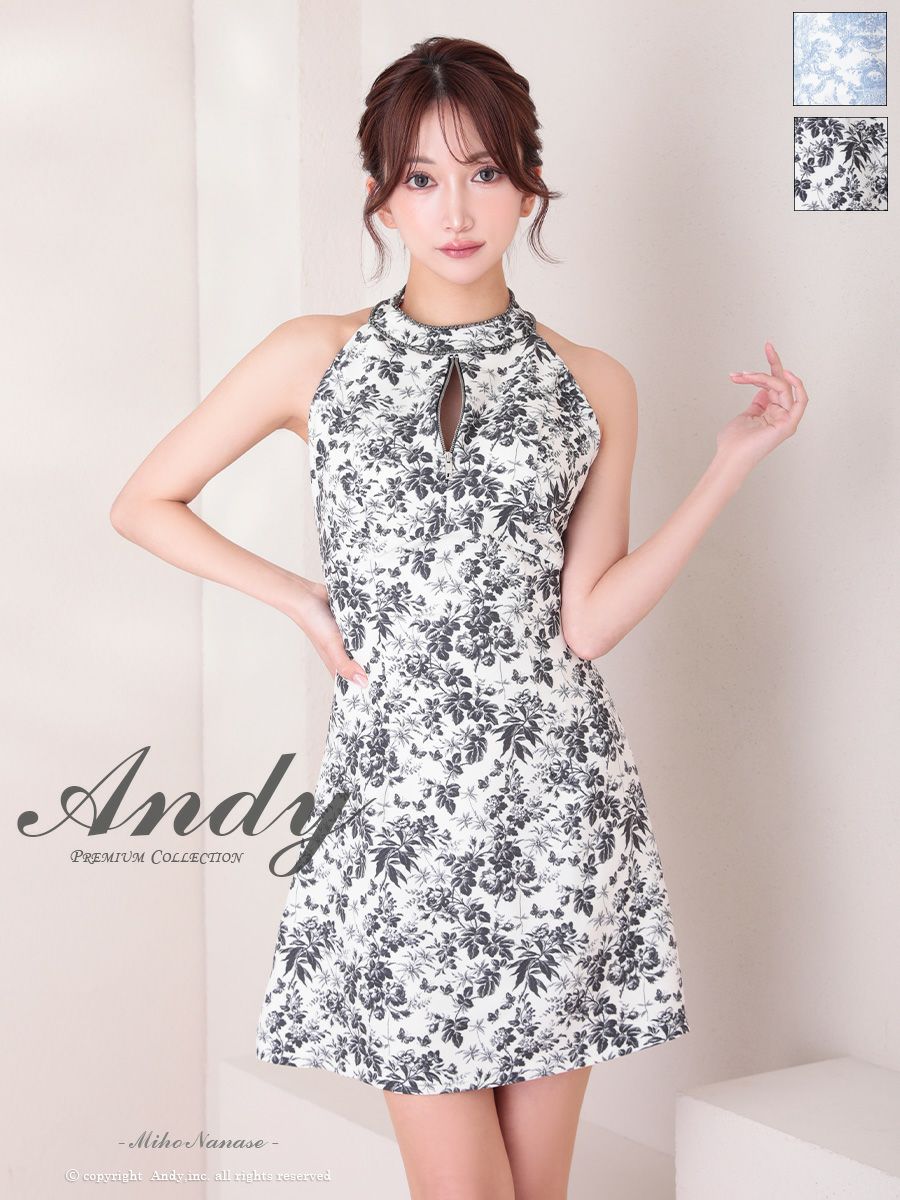 Andy アンディ ホルターネック ボタニカルフラワー 花柄 フロントジップ フレア ミニドレス ワンピース an-on2943