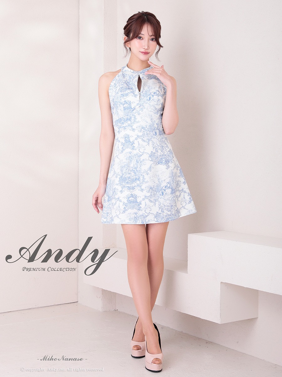 Andy アンディ ホルターネック ボタニカルフラワー 花柄 フロントジップ フレア ミニドレス ワンピース an-on2943