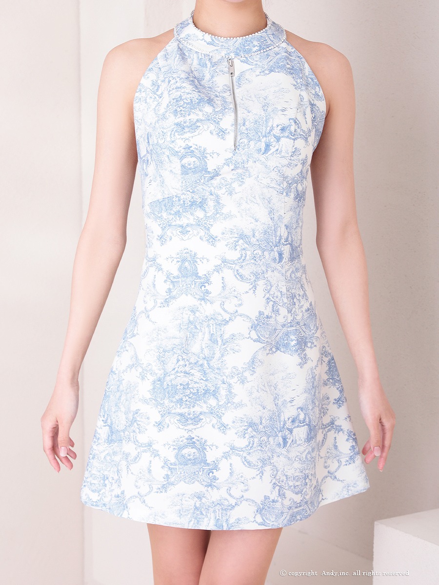 Andy アンディ ホルターネック ボタニカルフラワー 花柄 フロントジップ フレア ミニドレス ワンピース an-on2943