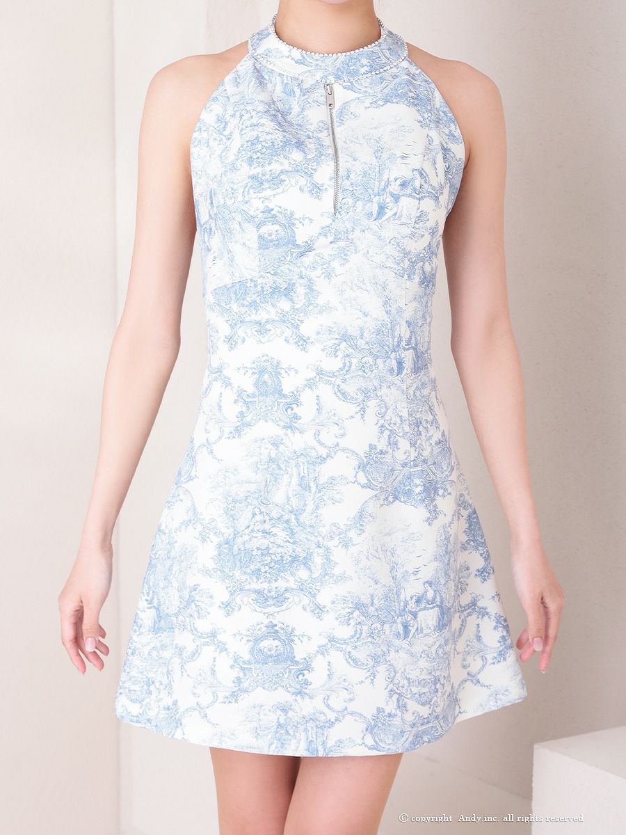 Andy アンディ ホルターネック ボタニカルフラワー 花柄 フロントジップ フレア ミニドレス ワンピース an-on2943