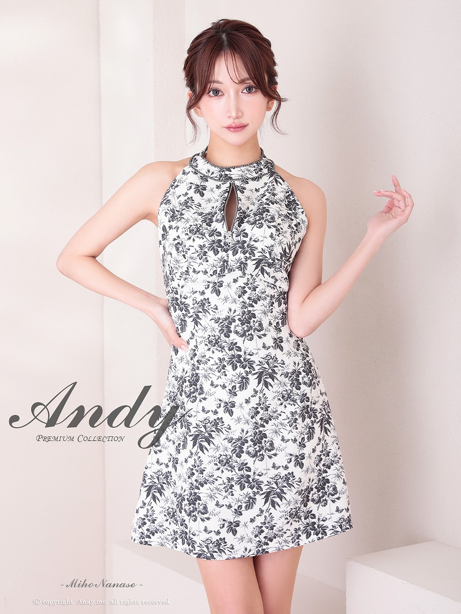 Andy アンディ ホルターネック ボタニカルフラワー 花柄 フロントジップ フレア ミニドレス ワンピース an-on2943