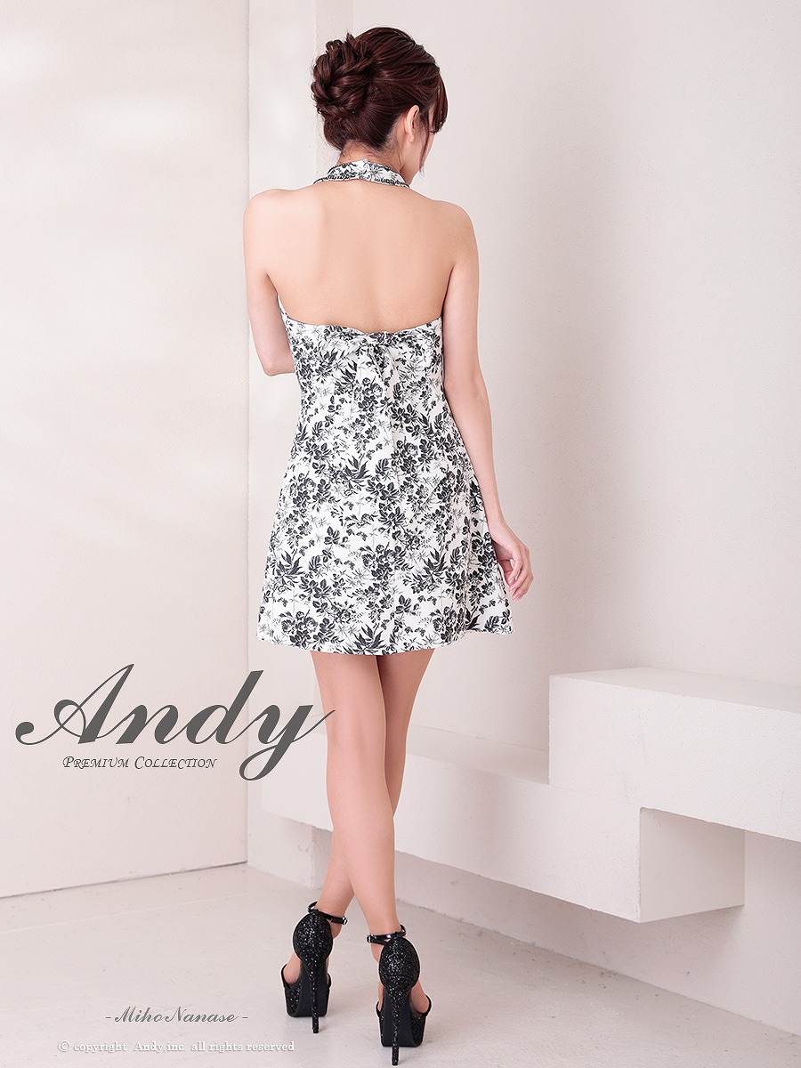 Andy アンディ ホルターネック ボタニカルフラワー 花柄 フロントジップ フレア ミニドレス ワンピース an-on2943