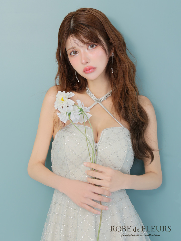 ROBE de FLEURS ローブドフルール ビジューホルターラメニットフレアミニキャバドレス fm4313-c
