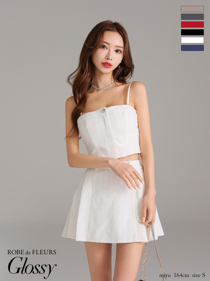 Glossy ローブドフルールグロッシー 襟付き×ノースリーブセンタージップセットアップキャバドレス gl3261