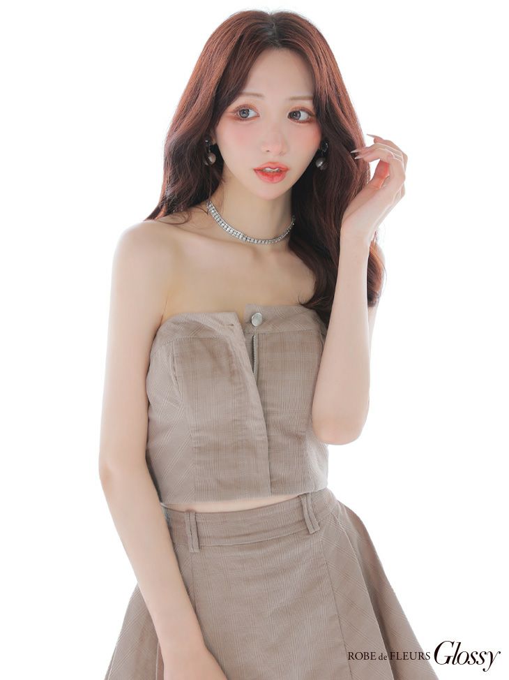 Glossy ローブドフルールグロッシー 襟付き×ノースリーブセンタージップセットアップキャバドレス gl3261