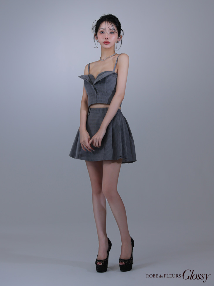 Glossy ローブドフルールグロッシー 襟付き×ノースリーブセンタージップセットアップキャバドレス gl3261