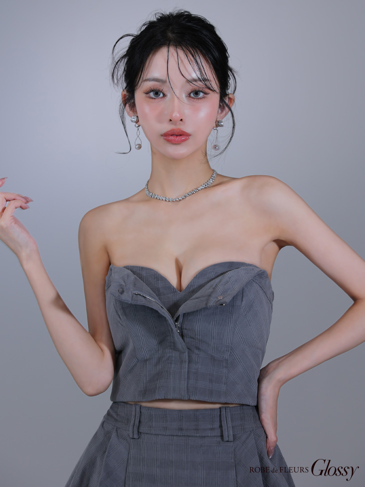 Glossy ローブドフルールグロッシー 襟付き×ノースリーブセンタージップセットアップキャバドレス gl3261