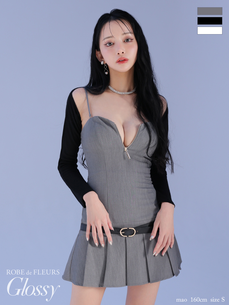 Glossy ローブドフルールグロッシー ローベルトデザインプリーツミニキャバドレス 【ボレロ着脱可能】 gl4208