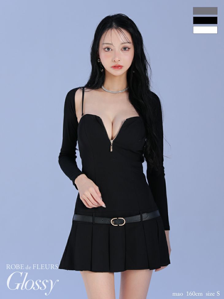 Glossy ローブドフルールグロッシー ローベルトデザインプリーツミニキャバドレス 【ボレロ着脱可能】 gl4208