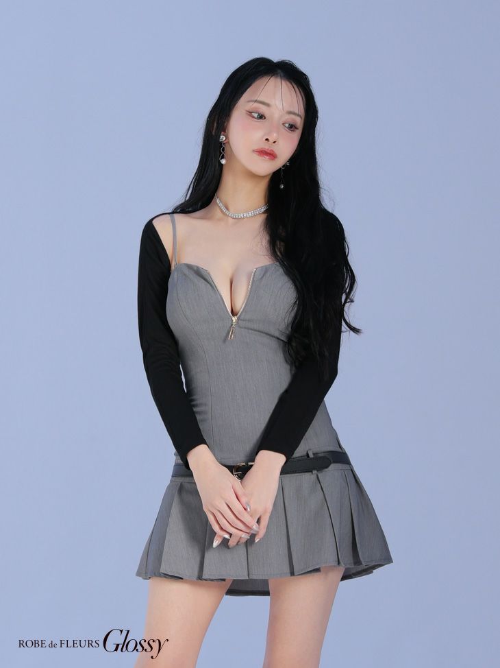 Glossy ローブドフルールグロッシー ローベルトデザインプリーツミニキャバドレス 【ボレロ着脱可能】 gl4208