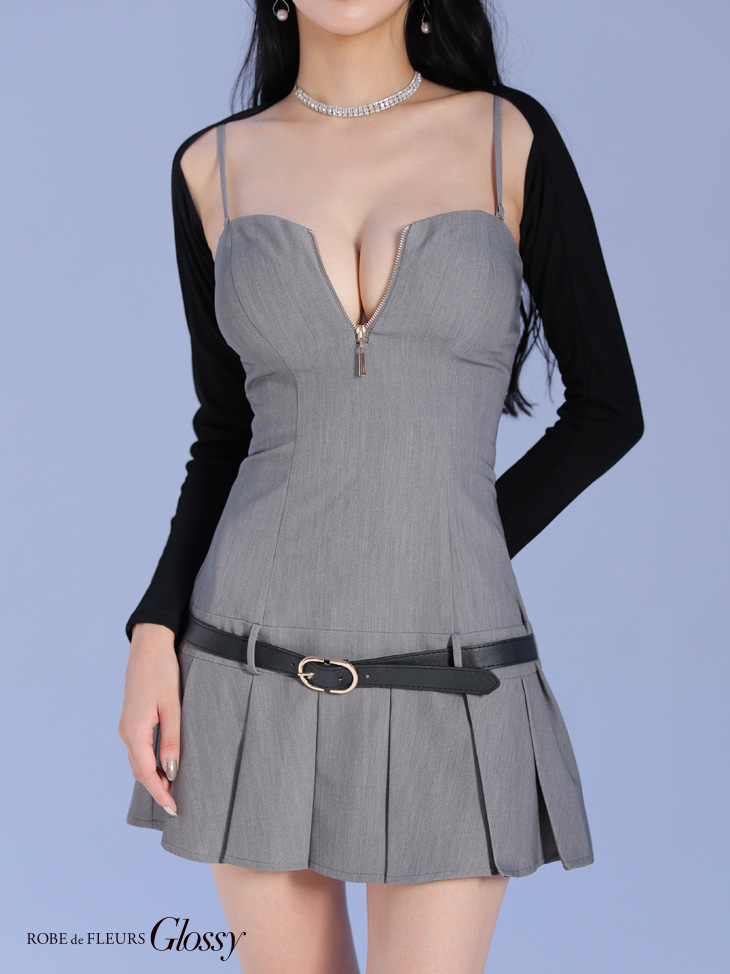 Glossy ローブドフルールグロッシー ローベルトデザインプリーツミニキャバドレス 【ボレロ着脱可能】 gl4208