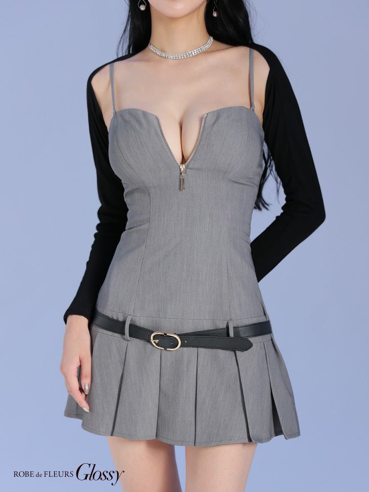 Glossy ローブドフルールグロッシー ローベルトデザインプリーツミニキャバドレス 【ボレロ着脱可能】 gl4208