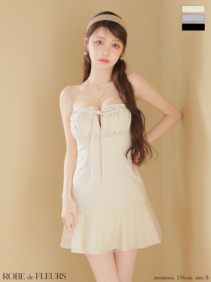 ROBE de FLEURS ローブドフルール バストカットリボンビジューミニキャバドレス fm4115
