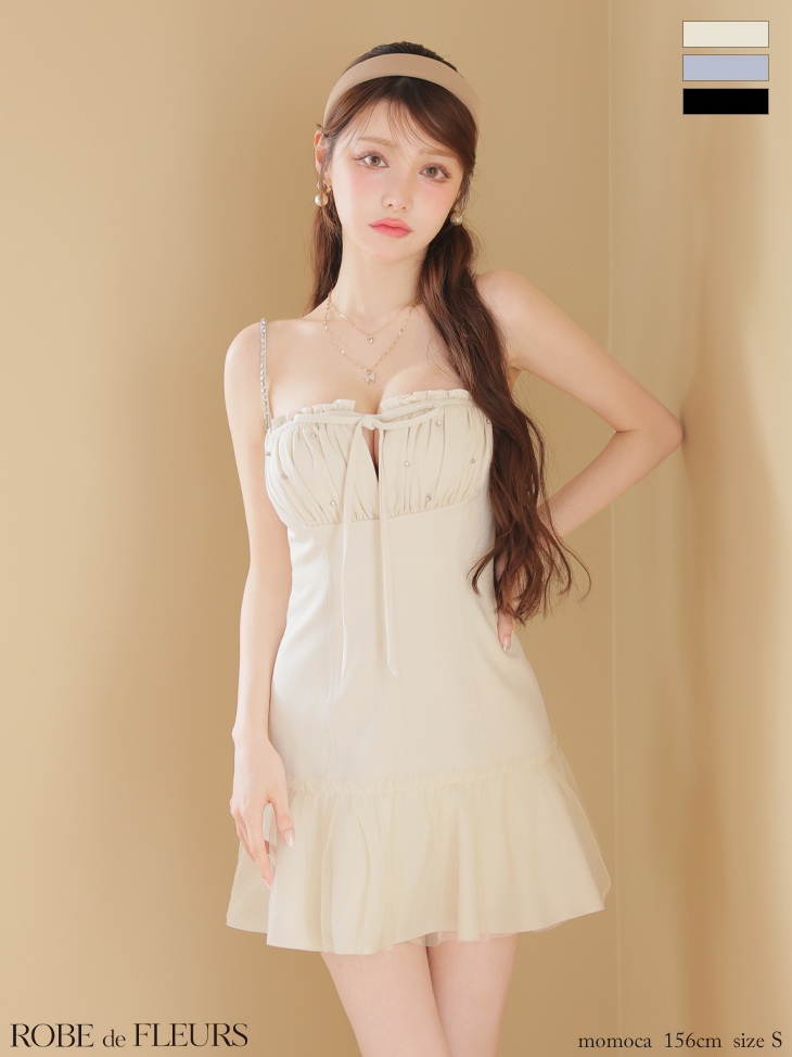 ROBE de FLEURS ローブドフルール バストカットリボンビジューミニキャバドレス fm4115