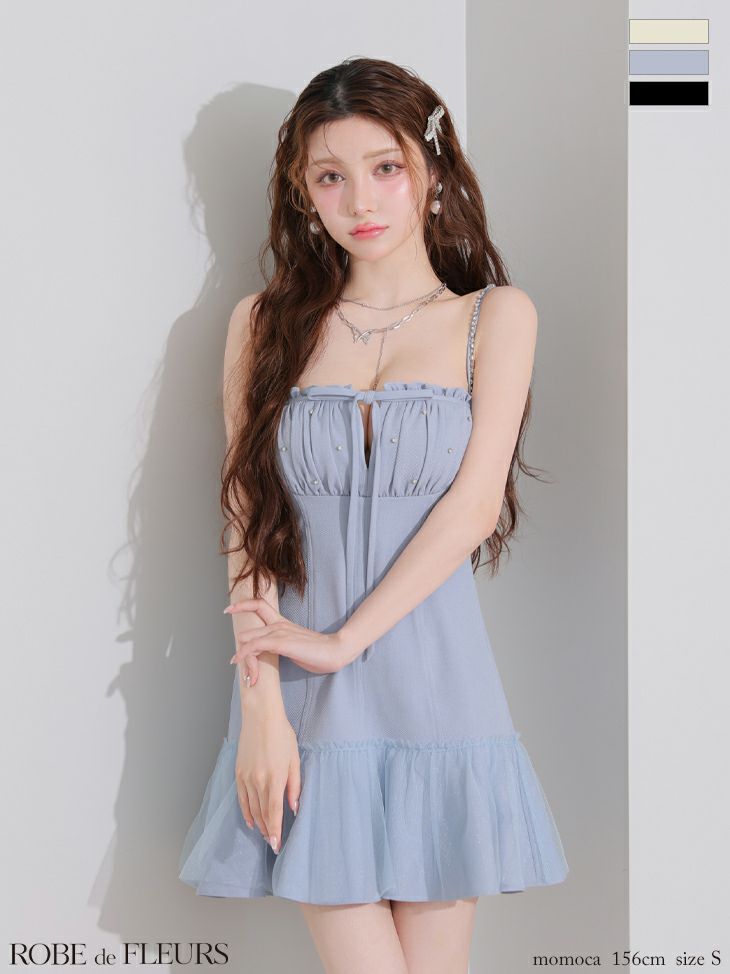 ROBE de FLEURS ローブドフルール バストカットリボンビジューミニキャバドレス fm4115