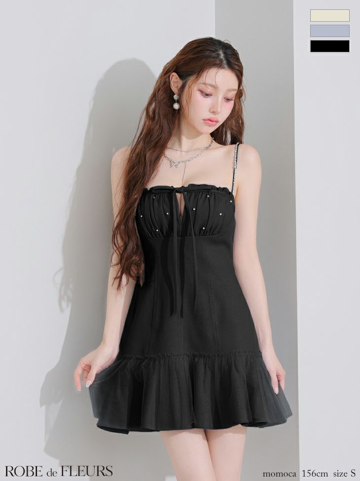 ROBE de FLEURS ローブドフルール バストカットリボンビジューミニキャバドレス fm4115