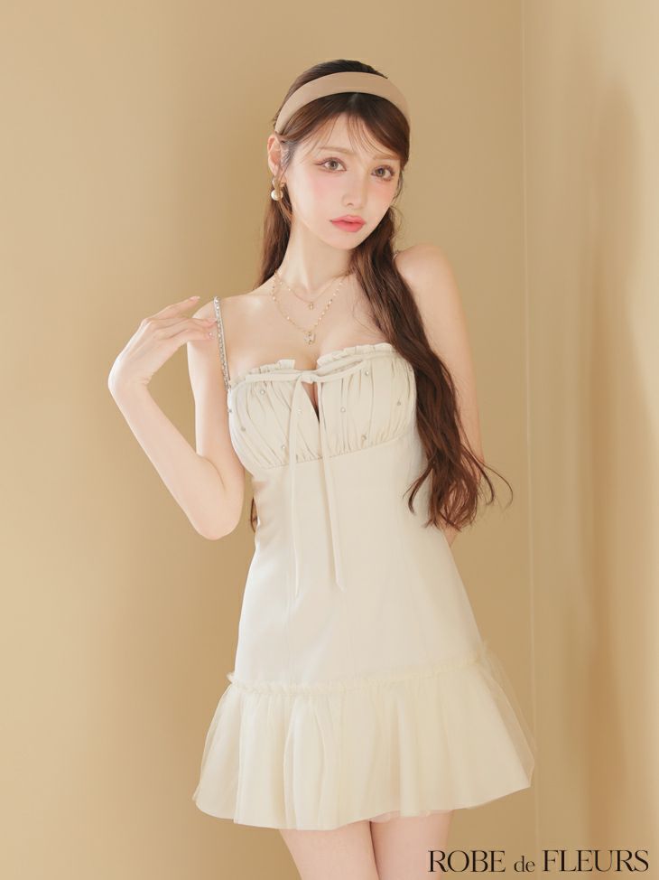 ROBE de FLEURS ローブドフルール バストカットリボンビジューミニキャバドレス fm4115