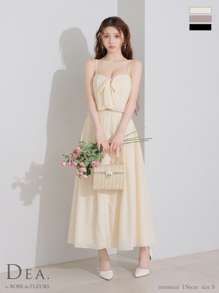 DEA. ディア バイ ローブドフルール バストリボンスリットフレアセットアップフレアロングキャバドレス de3929