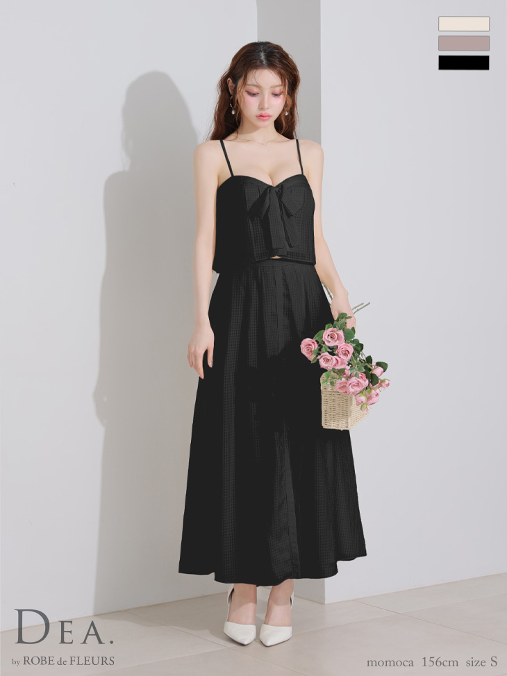 DEA. ディア バイ ローブドフルール バストリボンスリットフレアセットアップフレアロングキャバドレス de3929