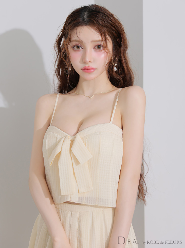 DEA. ディア バイ ローブドフルール バストリボンスリットフレアセットアップフレアロングキャバドレス de3929
